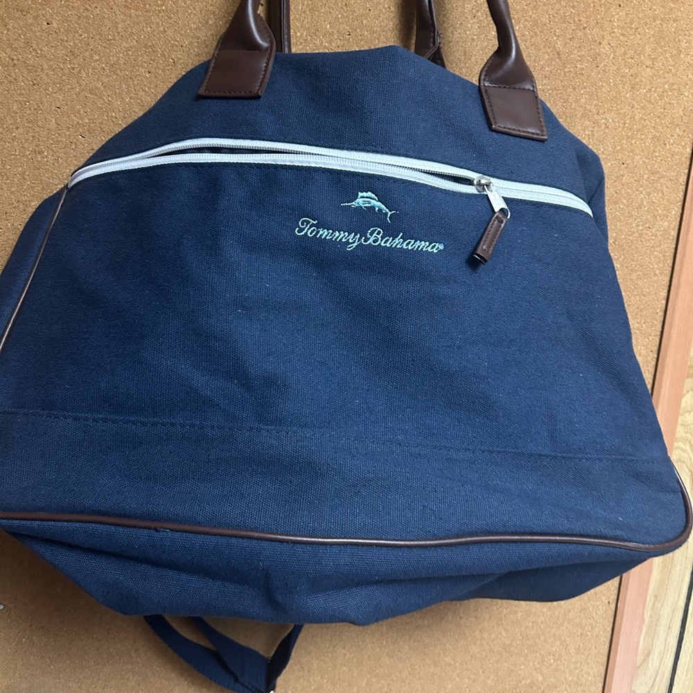 Tommy Bahama Dark Blue Duffel Bag with Brown Accents